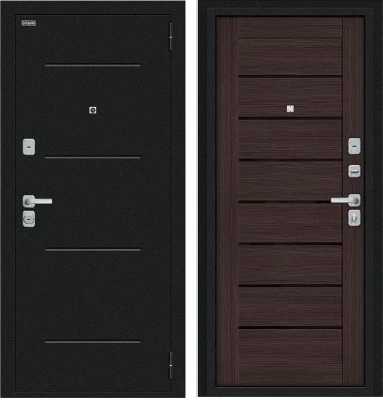 Дверь Браво Техно/BChrome Букле черное/Wenge Melinga